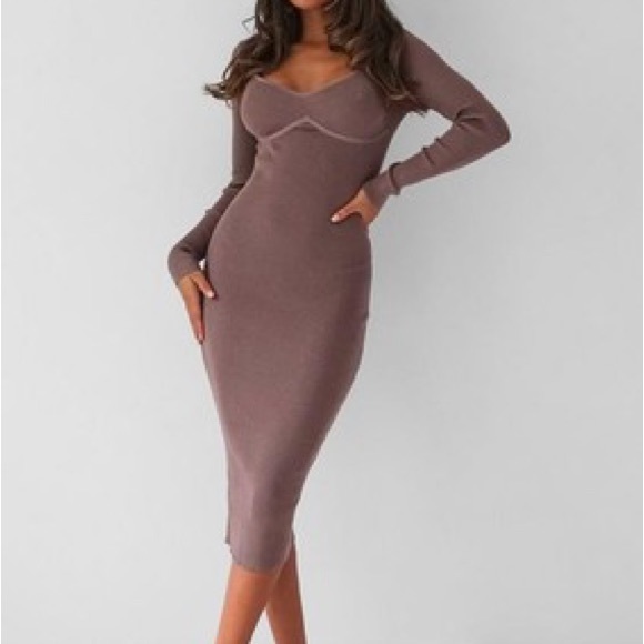 MISSGUIDED mocha rib knit bust sweetheart midaxi dress, size UK6 - Picture 1 of 4